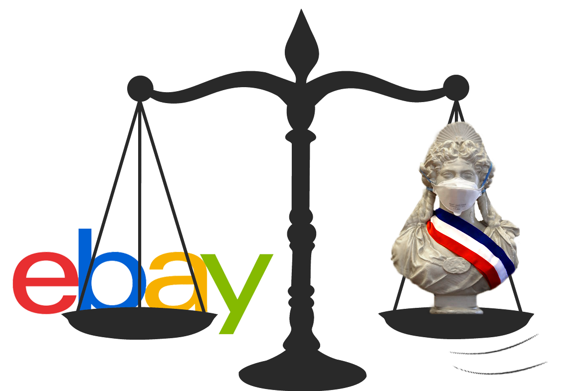 balance de la justice, ebay d'un coté, Marianne de l'autre
